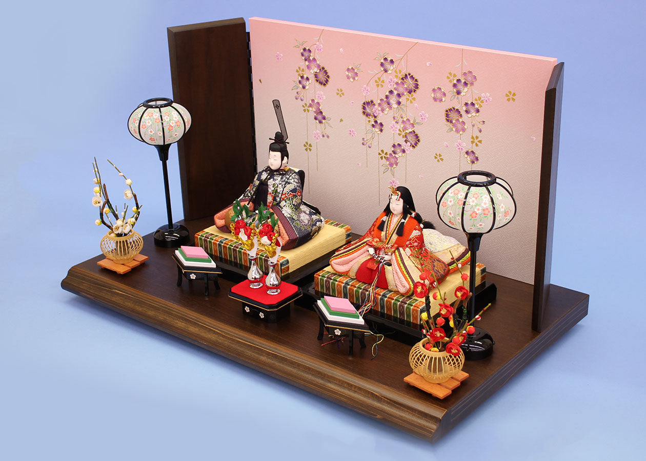 木目込み雛人形 寿鳳作寿々喜(小)古民家調平飾り　横から