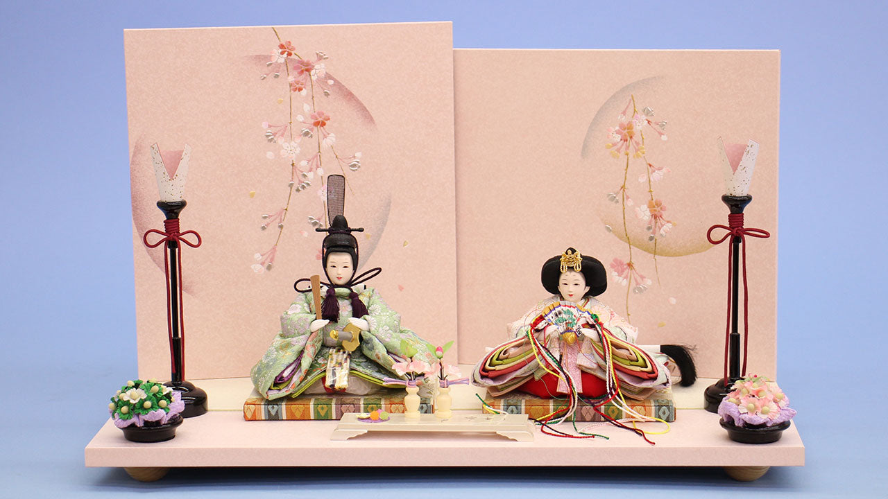 雛人形平飾り 京十五番グリーン　彩月　正面