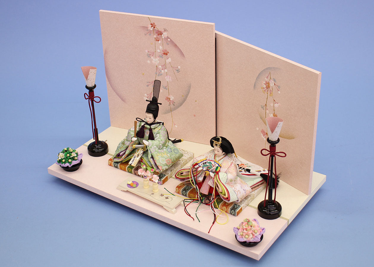 雛人形平飾り 京十五番グリーン　彩月　横から