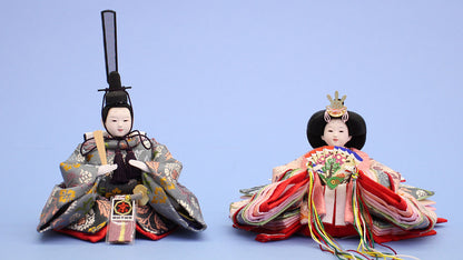 雛人形単品 親王3 小芥子正絹金襴　02119ブルーグレーとピンク