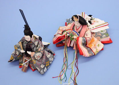 雛人形単品 親王3 小芥子正絹金襴　02119ブルーグレーとピンク　上から