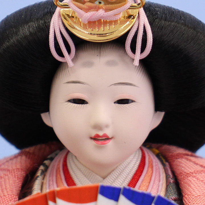 雛人形単品 親王3 小芥子正絹金襴　02119ブルーグレーとピンク　姫顔
