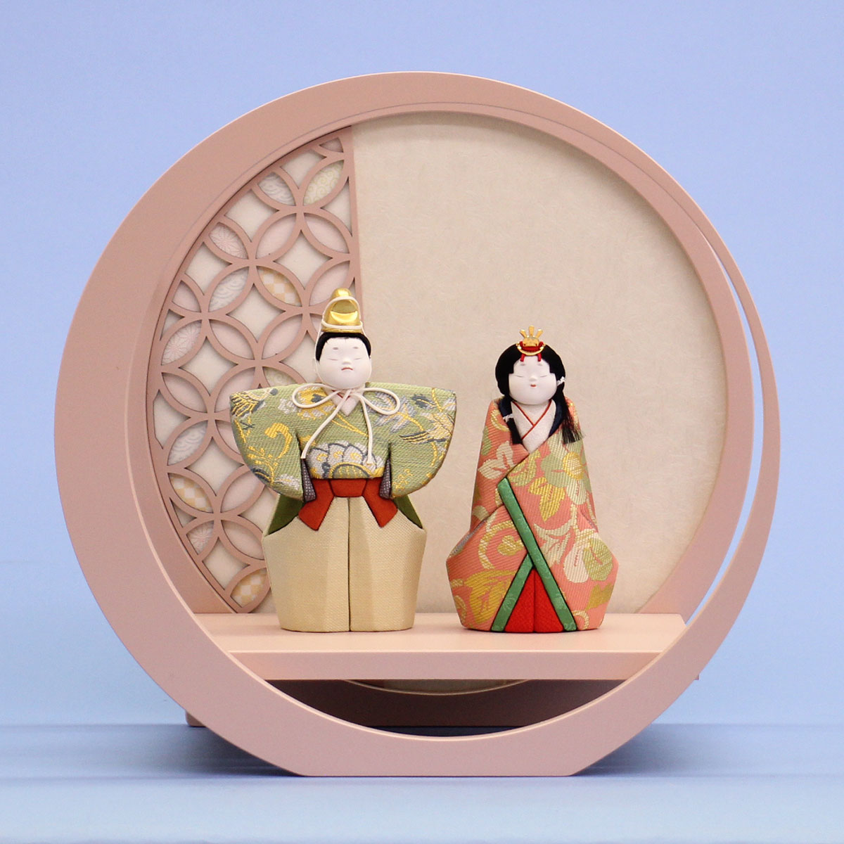 木目込み雛人形 幸一光作立ち雛八雲 ピーチ月台飾り