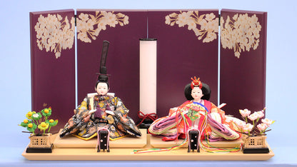 雛人形平飾り 小芥子オレンジ　光琳桜紫