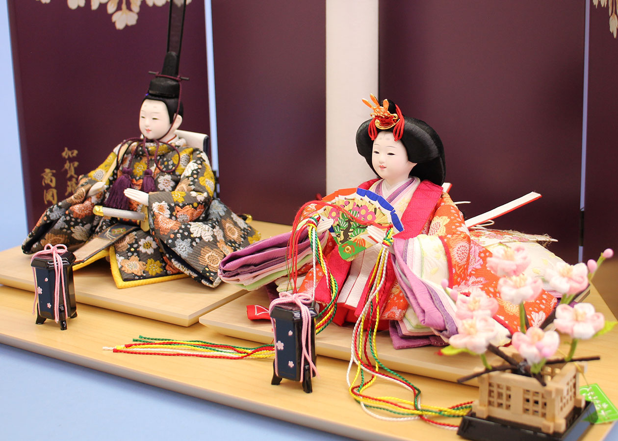 雛人形平飾り 小芥子オレンジ　光琳桜紫　ズーム