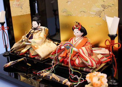 雛人形平飾り 京十二番正絹二人 春風　ズーム