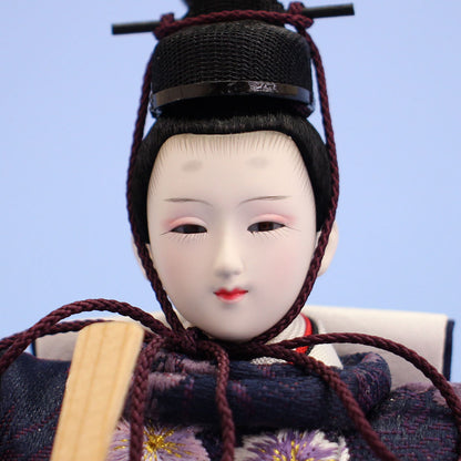 雛人形単品 親王3 小芥子 まり刺繍赤紫　殿顔