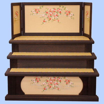 雛道具 幅105㎝35号三段台屏風セット 焼桐桜刺繍