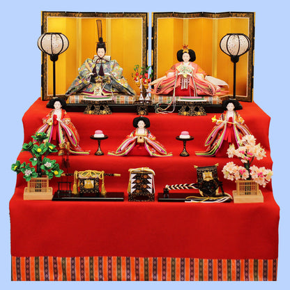 雛人形三段飾り 京九番五人1482 90cm幅もうせん飾り