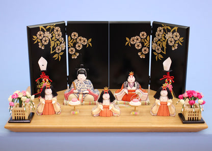 木目込み雛人形 幸一光作このみ五人 光琳桜黒