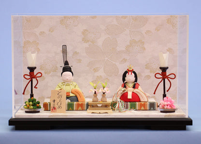 木目込み雛人形 幸一光作刺繍とのとひめ　アクリルケース白桜飾り