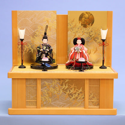 雛人形収納飾り 幅55cm桃花立雛 桧千羽鶴