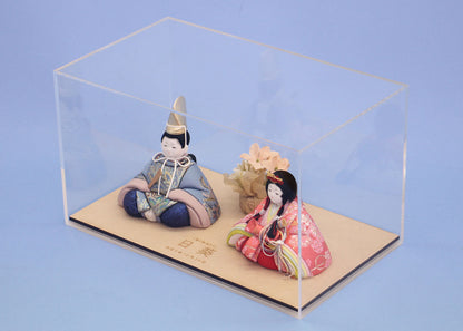 木目込み雛人形 ケース入り寿鳳作春日びな金冠　横から