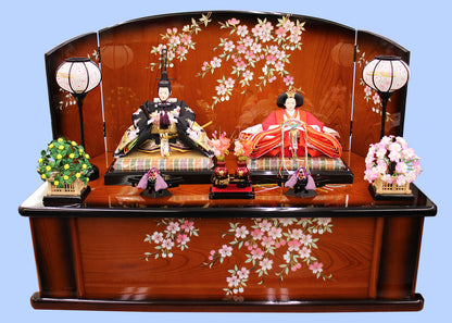 雛人形平飾り 幅90㎝ 京十番金駒刺繍　家具調桜