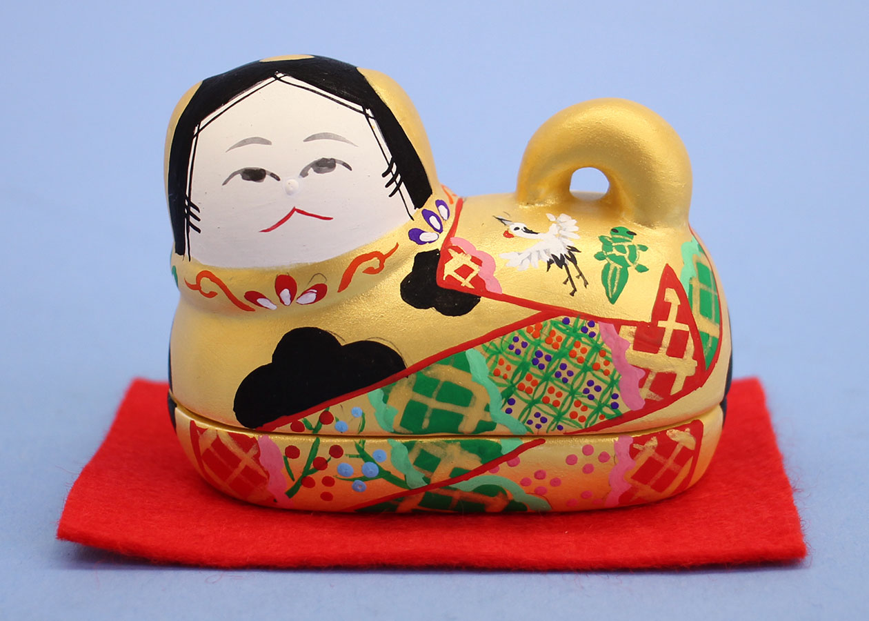 雛人形・雛道具 陶製素焼き手書き絵付けの豆犬筥（いぬばこ）飾り金