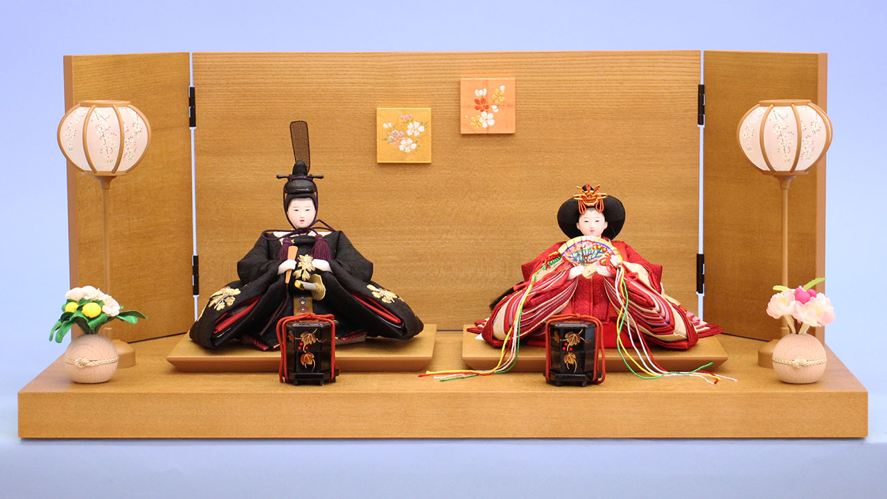 雛人形平飾り 柳葵結親王黒赤刺繍　凜