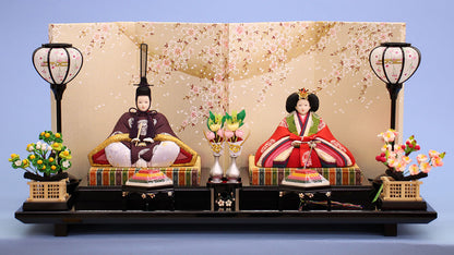 木目込み雛人形 寿鳳作小春雛キラ金しだれ桜平飾り