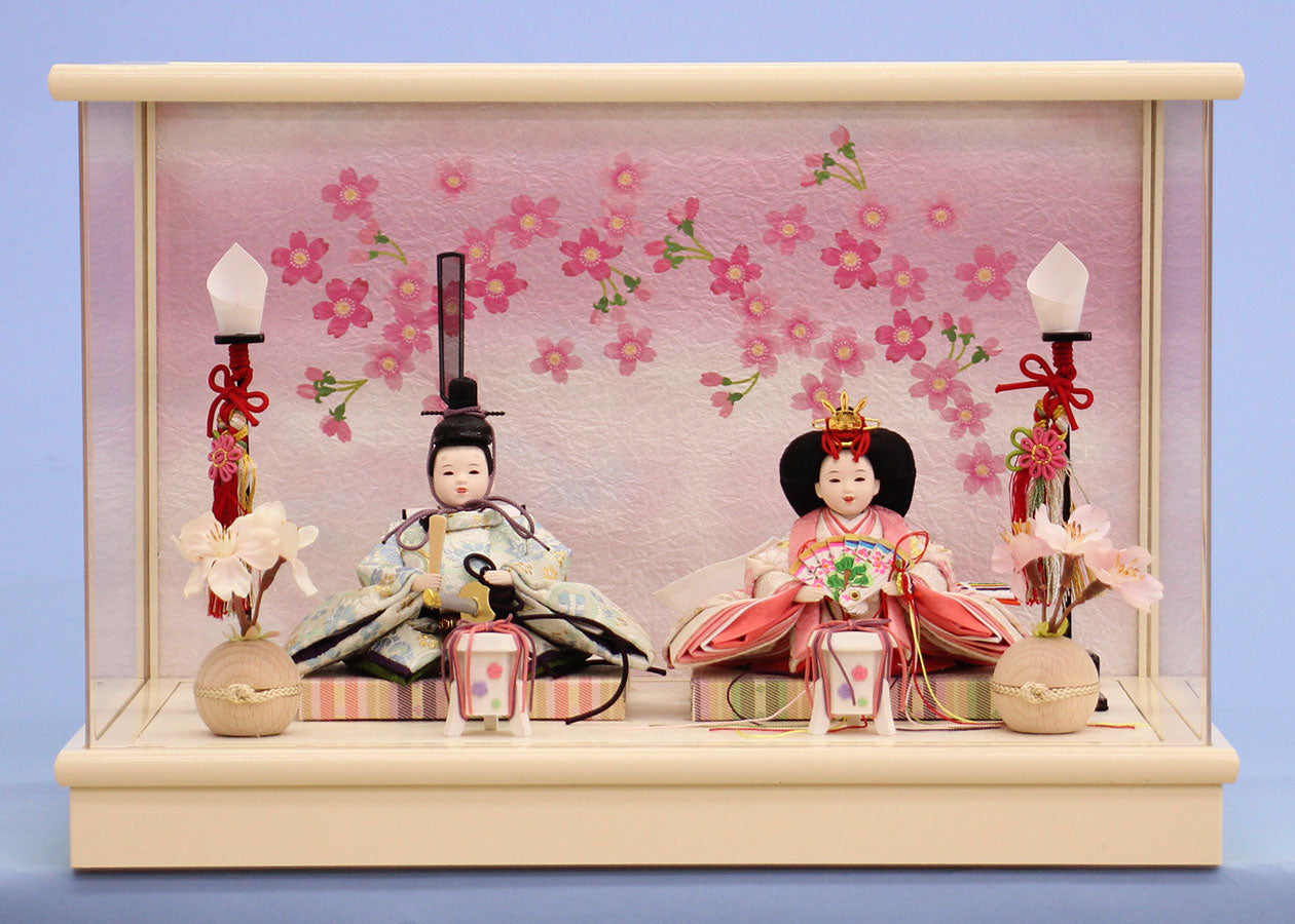 アクリルカブセケース 幅36cm 高さ21cm 木目込み二人号21アイボリー桜バック