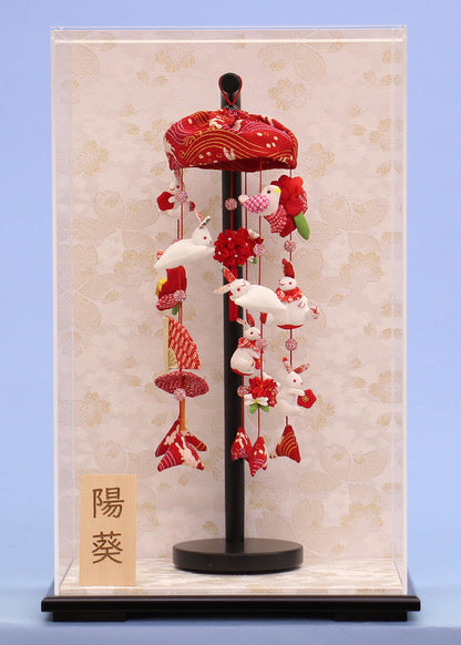 つるし雛ケース飾り ウサギっこ白桜　アクリルケース入り