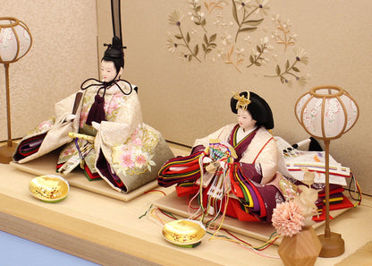 雛人形平飾り 京十二番正絹雪輪刺繍親王 刺繍小花集め　ズーム