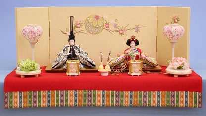 雛人形平飾り 小芥子親王銀ピンク　毛氈まり桜