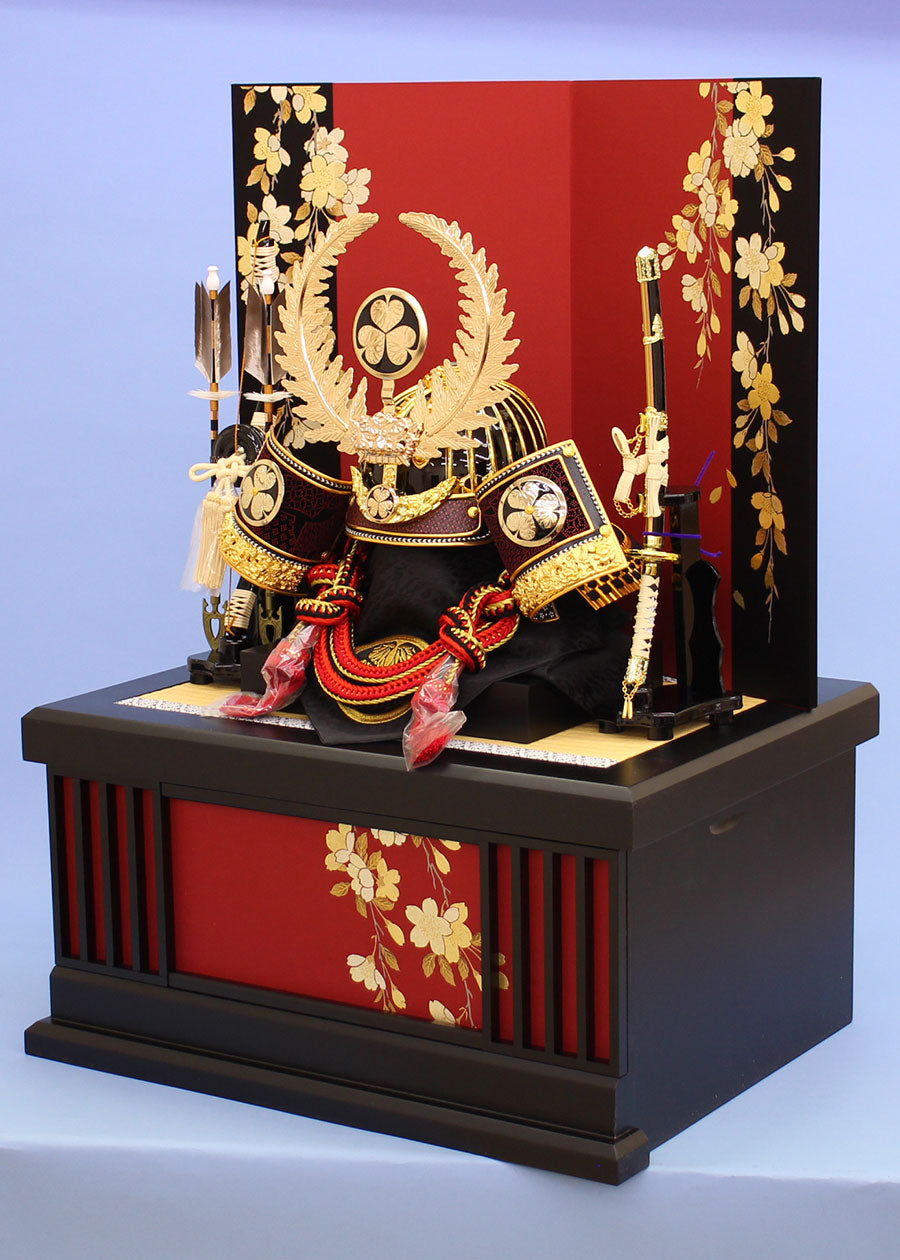 五月人形 兜収納セット 幅62cm 着用 徳川家康 赤しだれ桜