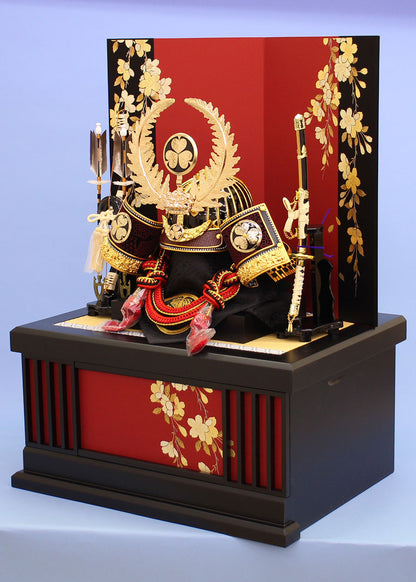 五月人形 兜収納セット 幅62cm 着用 徳川家康 赤しだれ桜