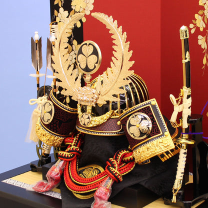 五月人形 兜収納セット 幅62cm 着用 徳川家康 赤しだれ桜