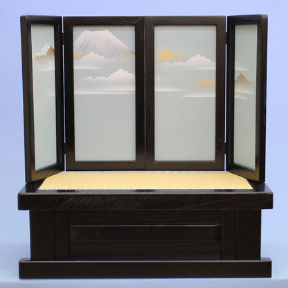 五月人形用台屏風 幅 70cm 23-16黒桐畳台 白富士四曲屏風付