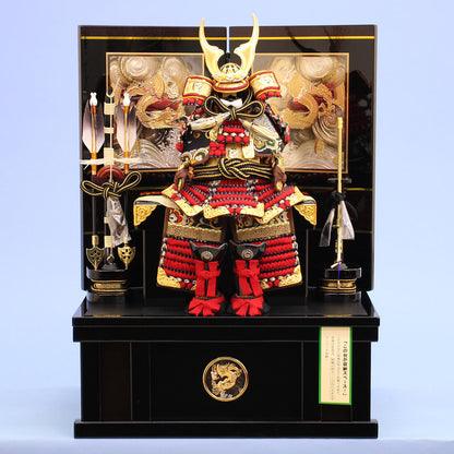五月人形 鎧収納セット 幅38cm ２号赤威し彫金龍王鎧