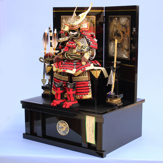 男孩节人偶盔甲收纳套装 宽38cm No.2 红色 威严雕刻龙王盔甲