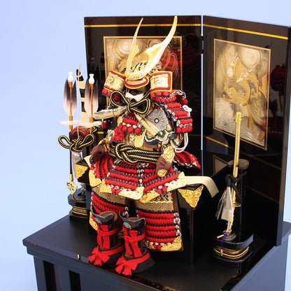 五月人形 鎧収納セット 幅38cm ２号赤威し彫金龍王鎧