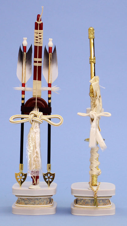 五月人形用付属品、弓太刀セット単品販売 13号白木　赤弓