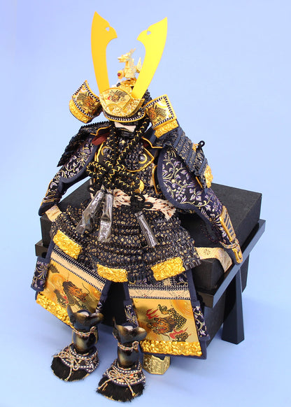 Décoration d'armure de poupée pour la fête des garçons Largeur 69 cm Hauteur 75 cm Petite armure en cuir de fleur de cerisier ensemble complet de décoration plate de tombe blanche en paulownia brûlé