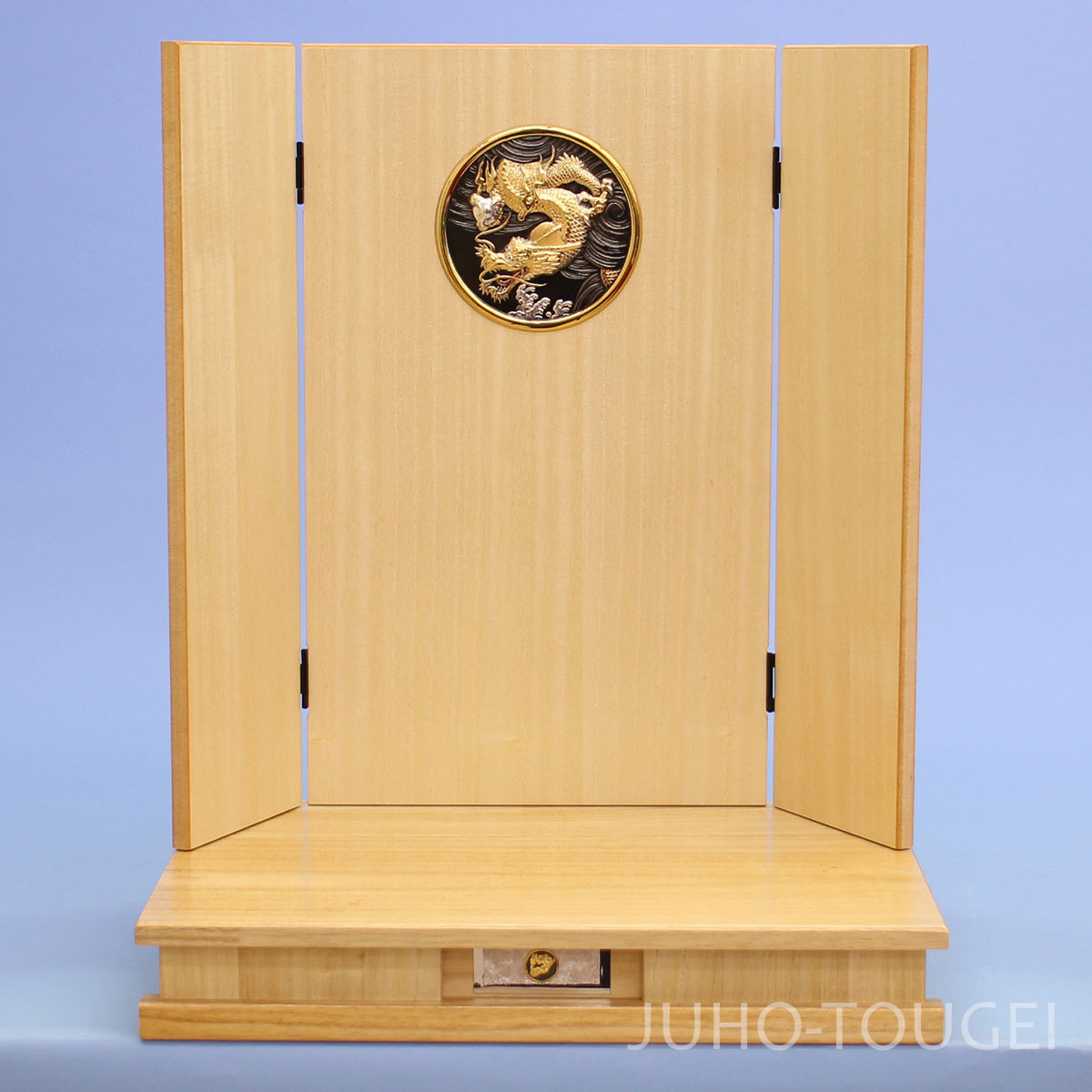 五月人形用台屏風 幅 45cm 白突板台16三曲屏彫金風付