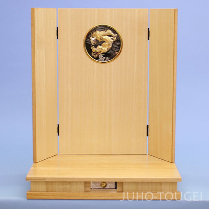 五月人形用台屏風 幅 45cm 白突板台16三曲屏彫金風付