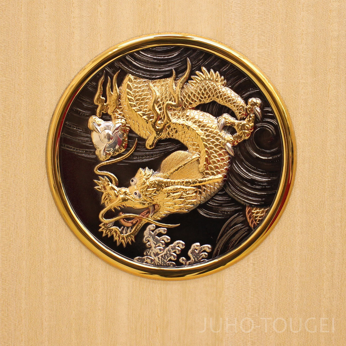 五月人形用台屏風 幅 45cm 白突板台16三曲屏彫金風付