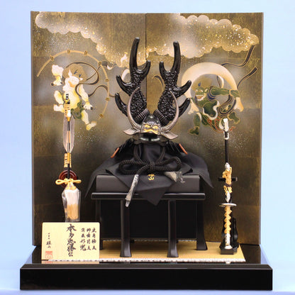 幅 60㎝  雄山作 三分之一本多忠勝公之兜 風神雷神飾り