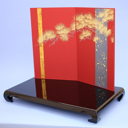 Paravent pliable pour poupées, largeur 70 cm, n° 23, tissu rouge Nagomi, pin doré