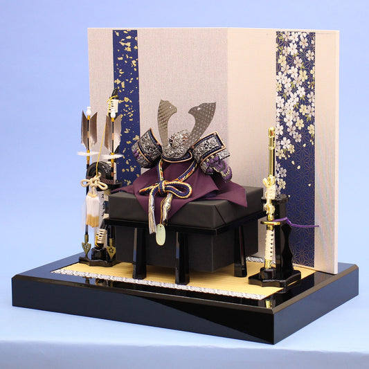 五月人偶兜装饰，宽50厘米，8号铜质兜，麻纹腰带，樱花平面装饰