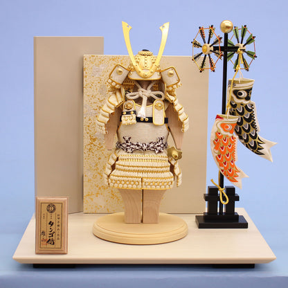 五月人形鎧飾り 幅 37cm 高さ 36cm タンゴ侍　白之新　金銀箔押し平飾り