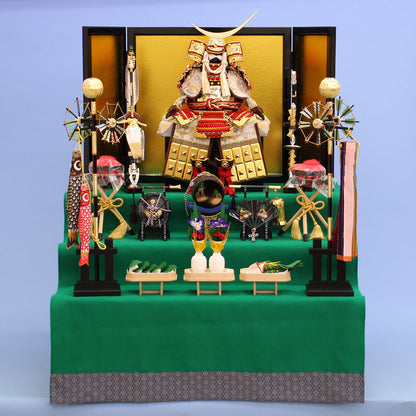 五月人形鎧飾り 幅 60㎝3号白銀の伊達鎧 小型 三段飾り