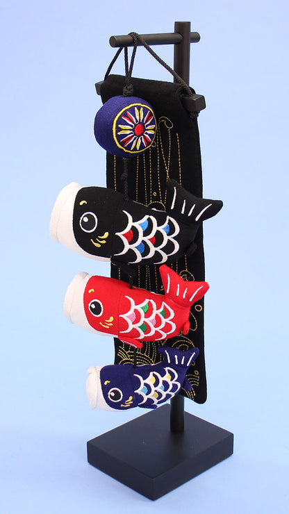 Streamer carpe suspendu, hauteur 45 cm, 3 carpes noires, A-8 avec support de tapisserie