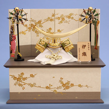 幅45cm コンパクト６号新緑の伊達兜　夢桜グレー収納飾り