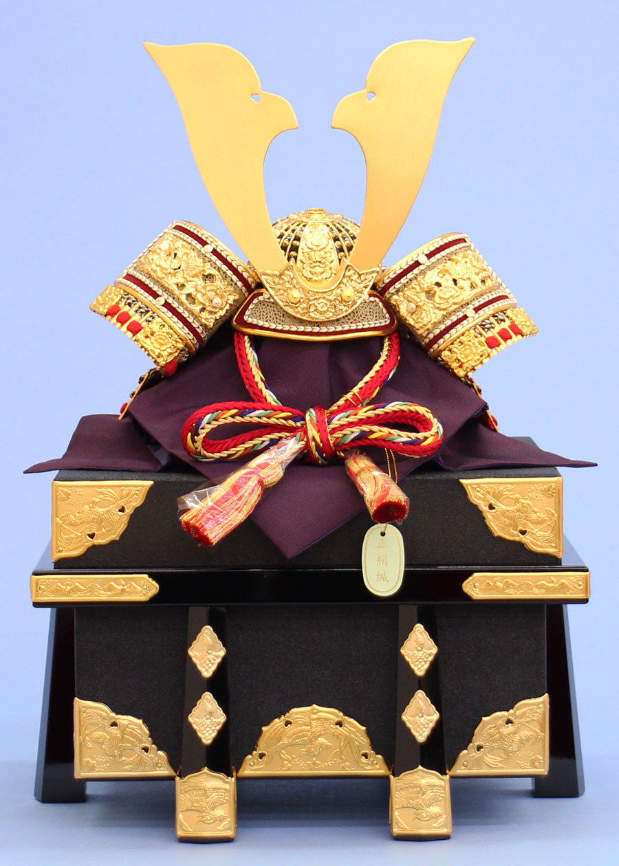 五月人形 単品兜 高さ44cm １２号赤中白兜　黒金具櫃付き