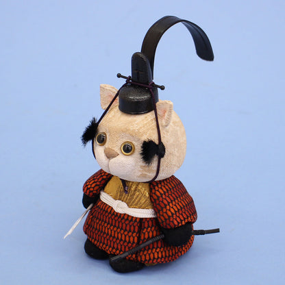 JUHO-TOUGEI  木目込み　ねこサムライ　はなまる　お供　横から