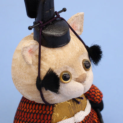 JUHO-TOUGEI  木目込み　ねこサムライ　はなまる　お供　顔上から