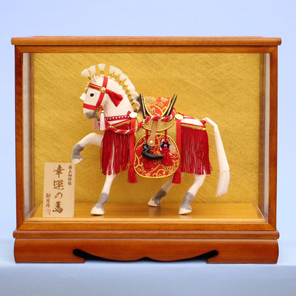 飾り馬  8号京飾り奉書馬出し飾り（白馬）木目調ケース