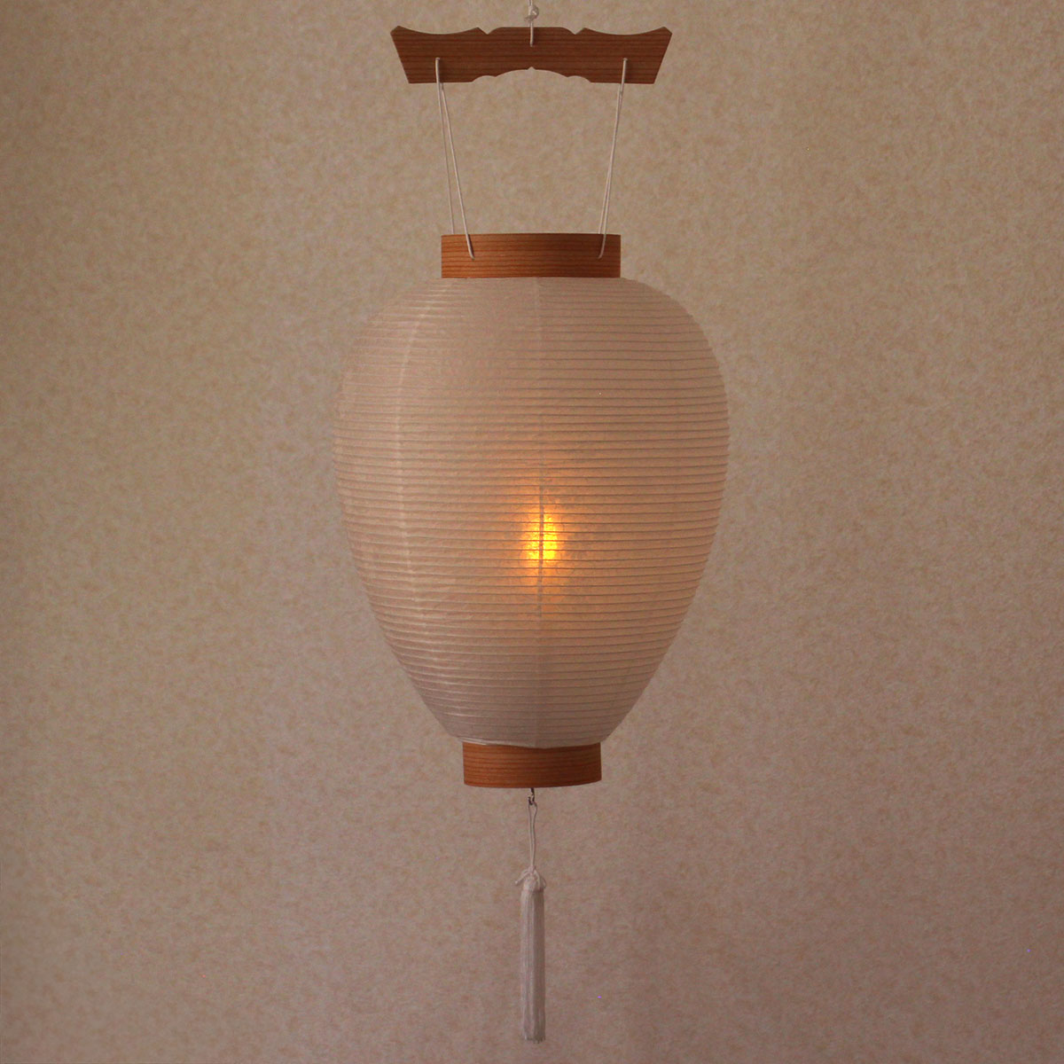 新盆用の盆提灯 白紋天　吊り下げタイプ　暗所点灯