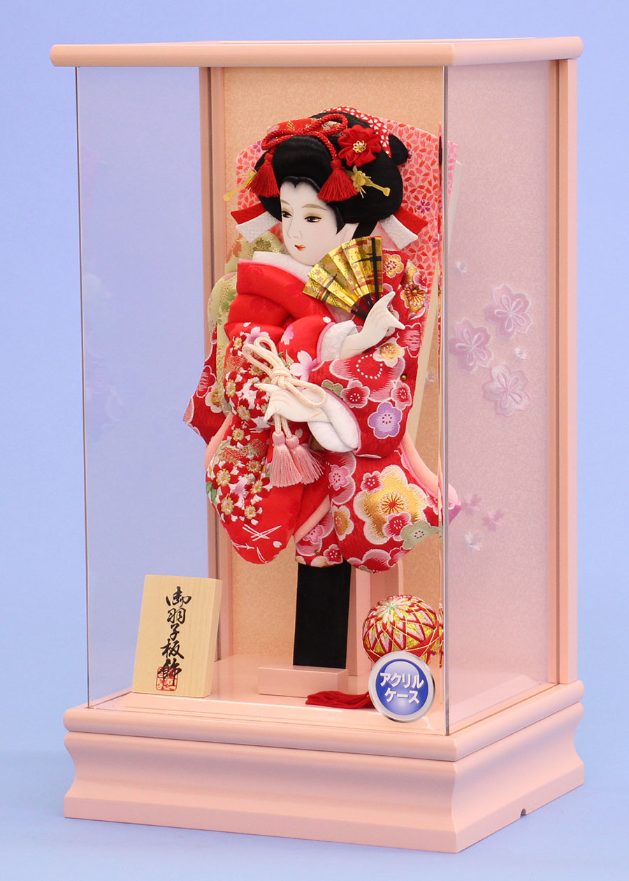 Hagoita rouge brodée “Kasuryu” – Taille 10, vitrine acrylique rose